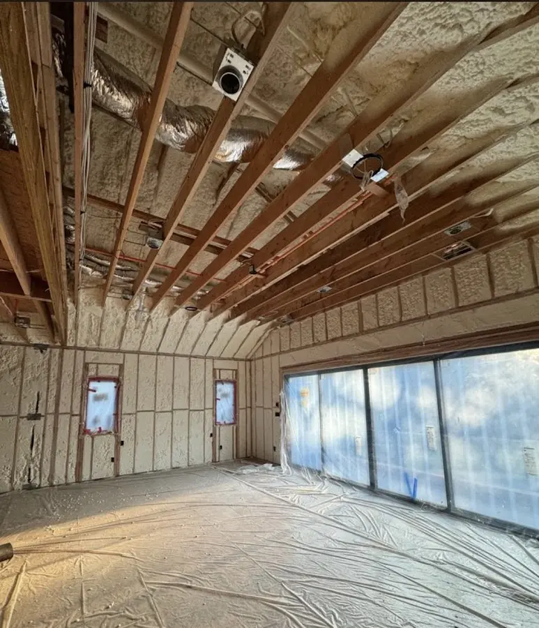 Interior walls and ceiling insulated with spray foam during new construction in Largo